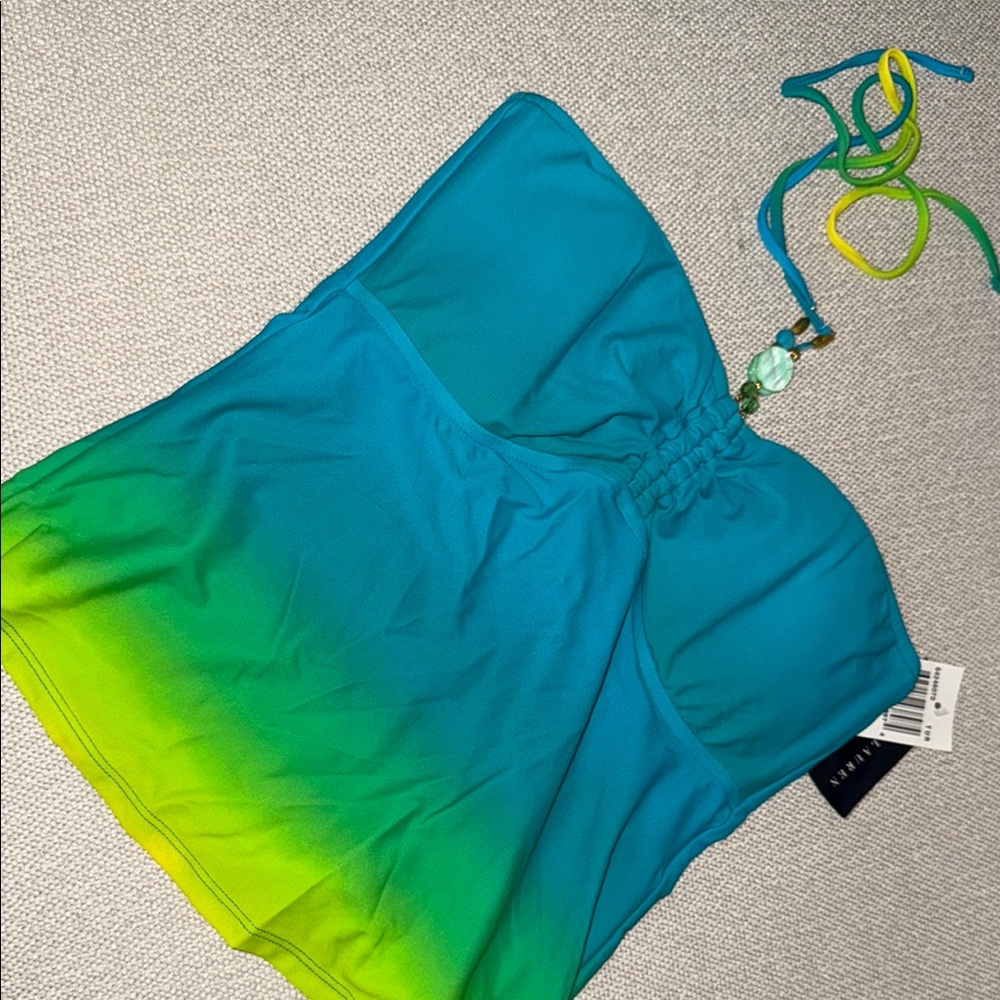 Polo by Ralph Lauren Blue and Green Women's Swim Top